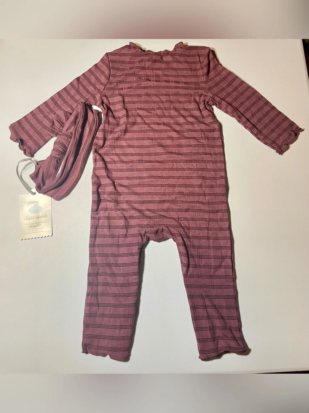 Cloud Island Mauve Striped Baby Romper with Headband Set NWT 6-9 Months Girls